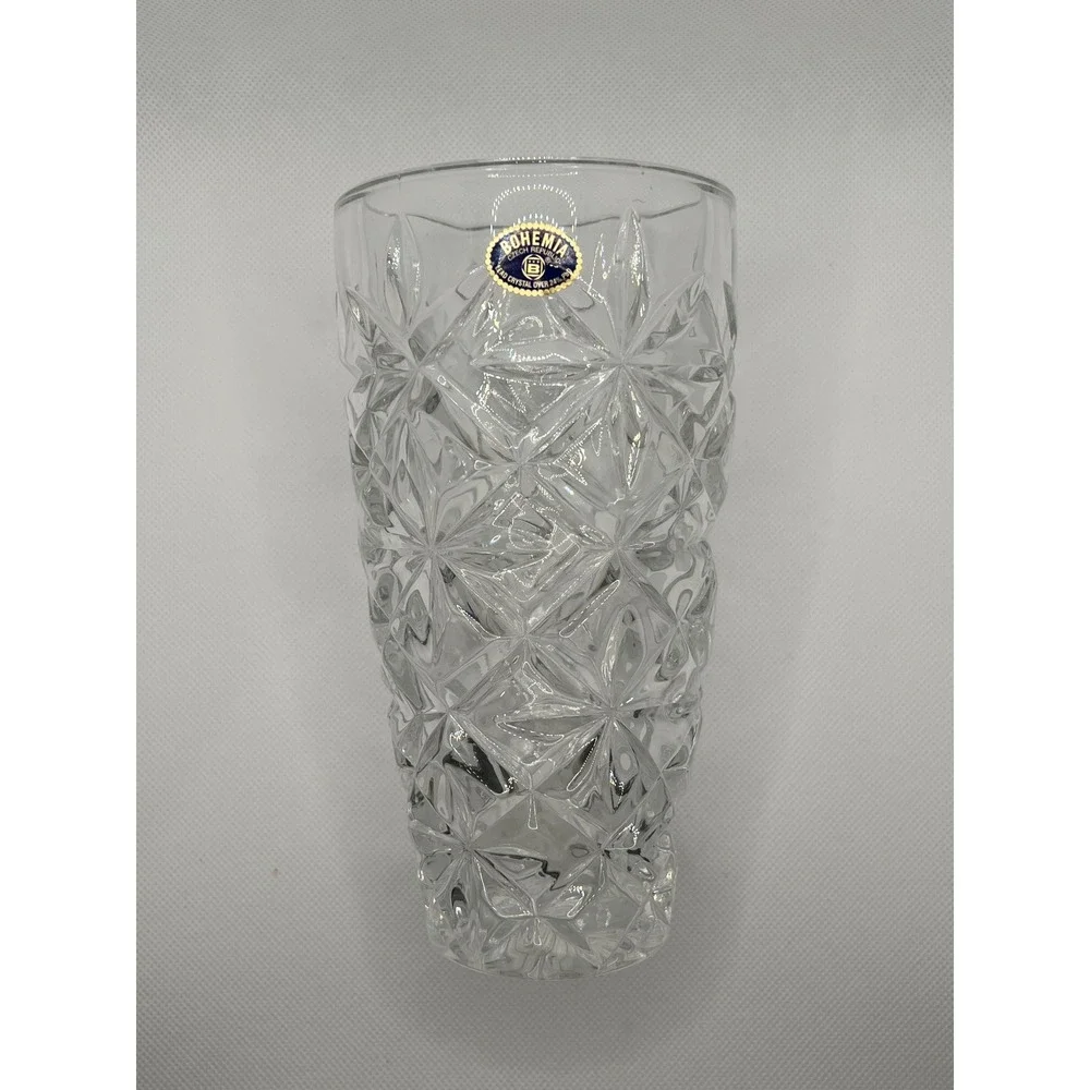 Bohemia Crystal Vase Unisex New Clear Starburst Cut Glass Czech Republic 7